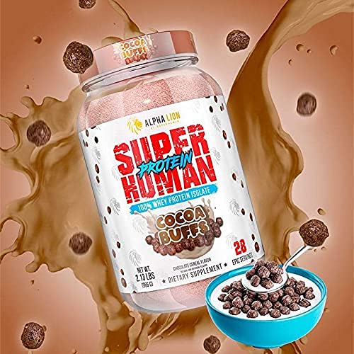ALPHA LION Superhuman Whey Cocoa Buffs pour demonstrates quick mixing for convenient shakes