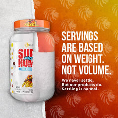 ALPHA LION Superhuman Whey shaker demonstrates convenient on-the-go post-workout nutrition.