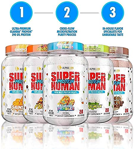 ALPHA LION Superhuman Whey shaker with label emphasizes trusted nutrition in every scoop