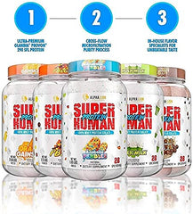 ALPHA LION Superhuman Whey shaker with label emphasizes trusted nutrition in every scoop