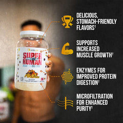 ALPHA LION Superhuman Whey tub closeup highlights pure whey isolate and clean labeling.