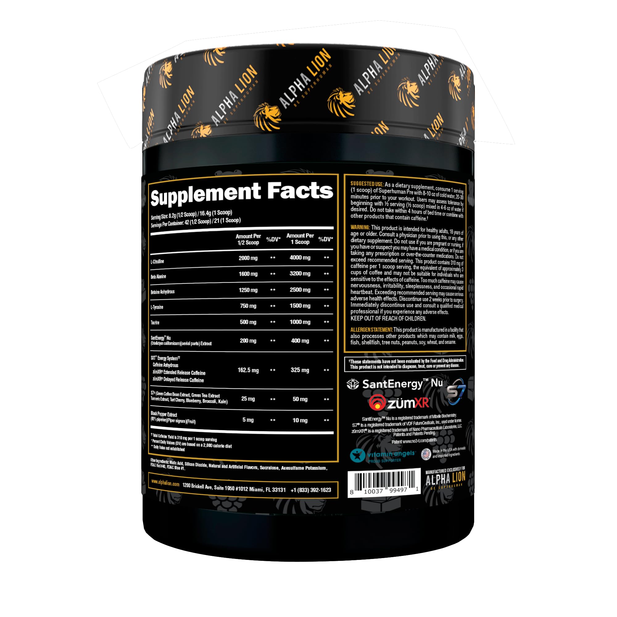 ALPHA LION SXT sustained energy system label boosts focus.