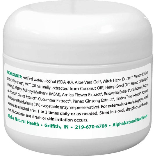 Alpha Natural Health HempRelieve cream jar ideal for natural skin soothing