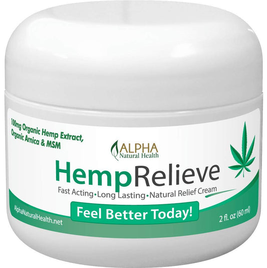 HempRelieve Cream jar for soothing sore muscles with hemp extract.