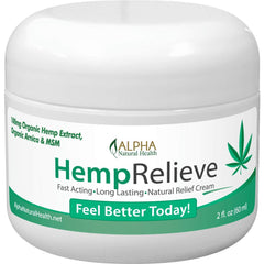 HempRelieve Cream jar for soothing sore muscles with hemp extract.