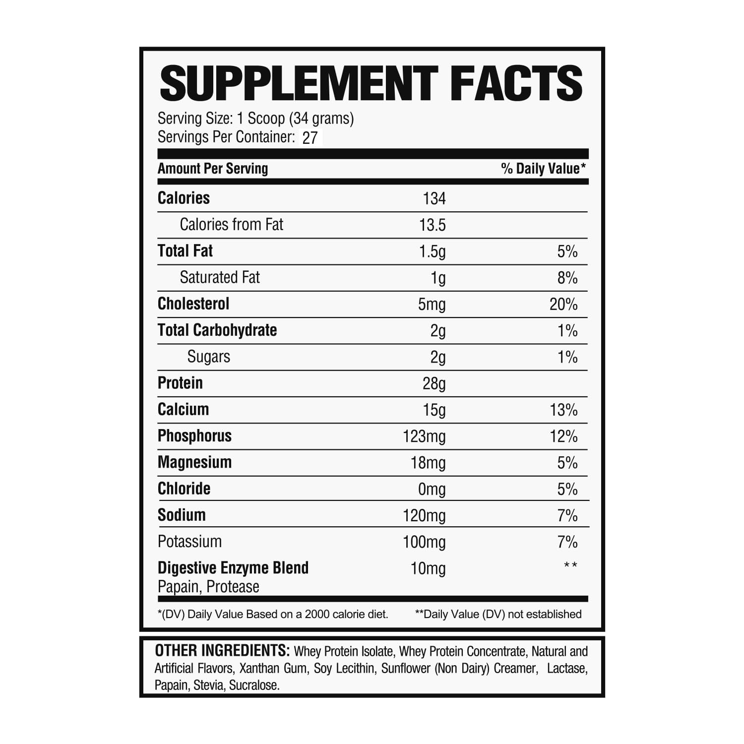 Alpha Nutrition Labs banana whey isolate nutrition label with 102 calories per serving