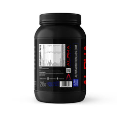 Alpha Nutrition Labs banana whey isolate scoop showing 28g protein per serving
