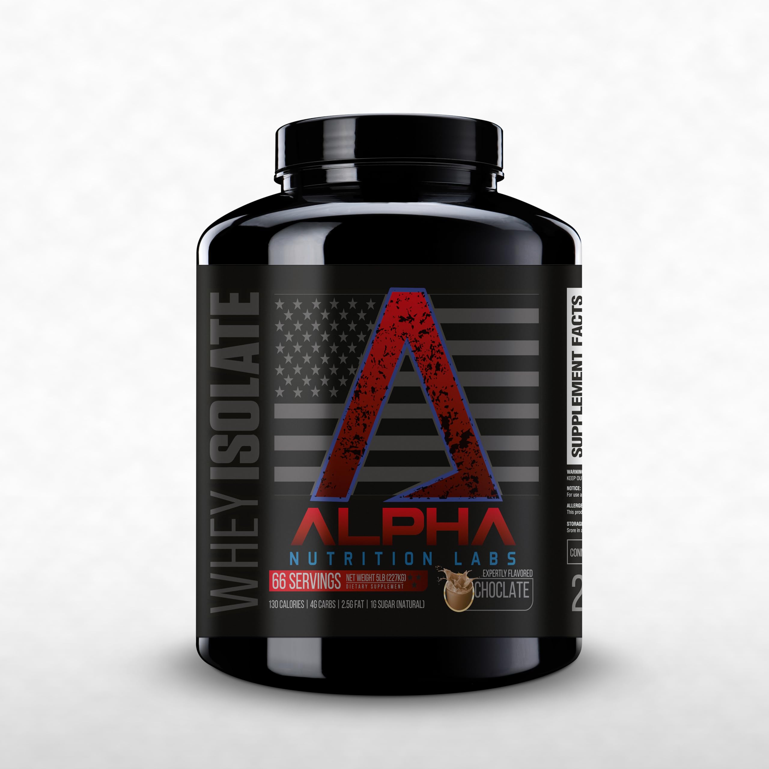 Alpha Nutrition Labs Whey Isolate Chocolate bottle for convenient protein support after workouts.