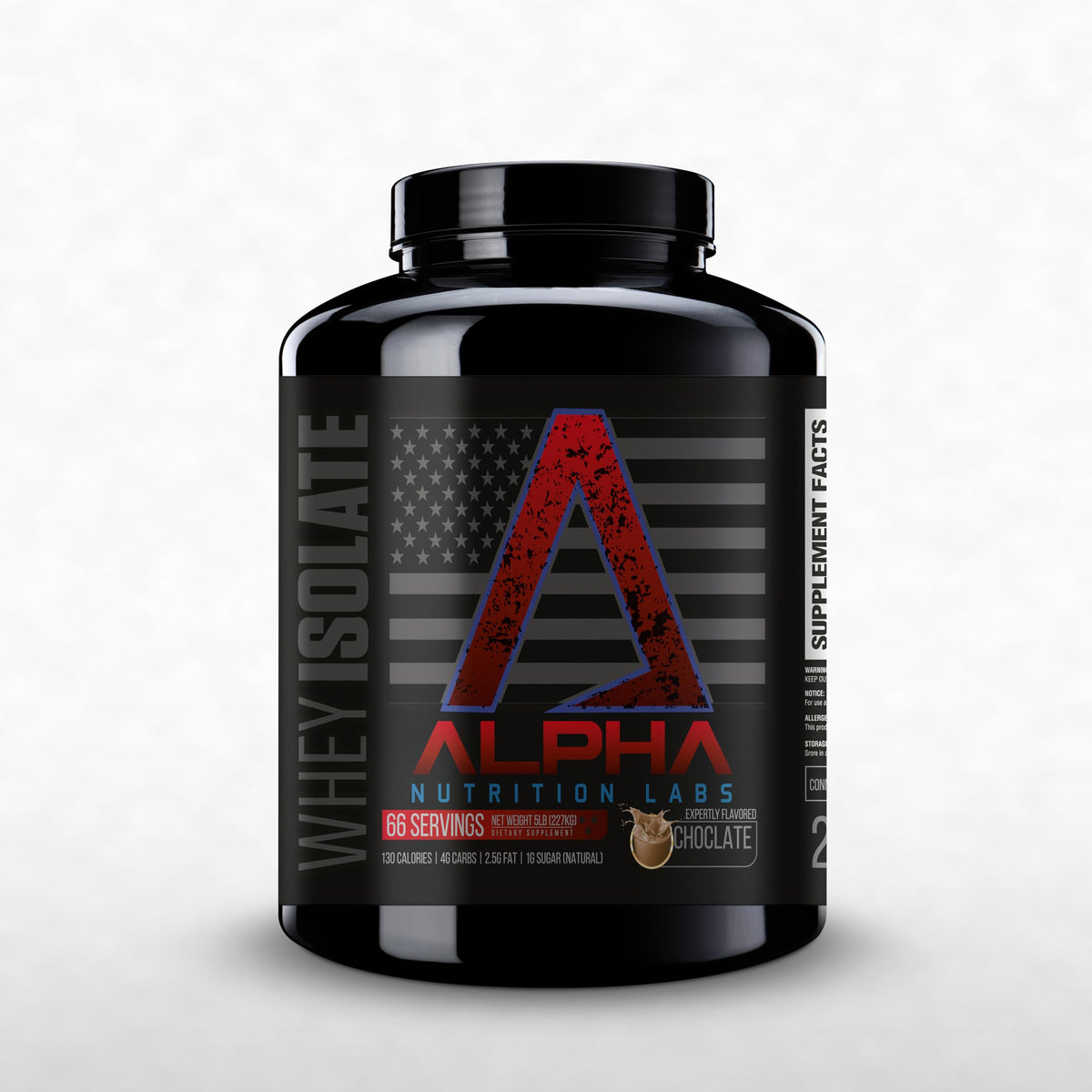 Alpha Nutrition Labs Whey Isolate Chocolate bottle for convenient protein support after workouts.