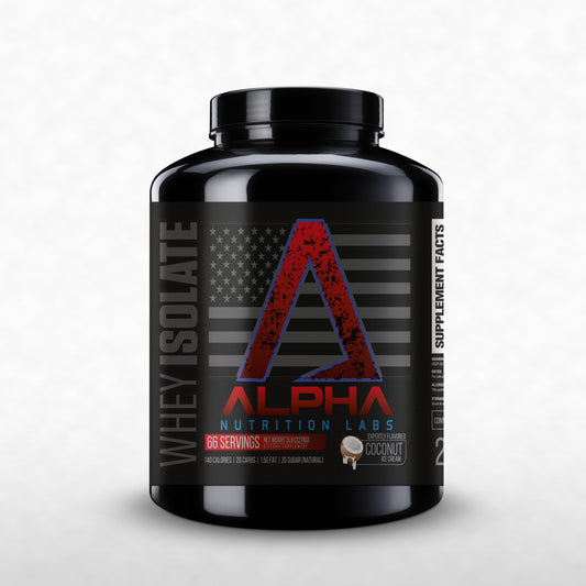 Alpha Nutrition Labs whey isolate coconut bottle shows convenient post-workout protein option