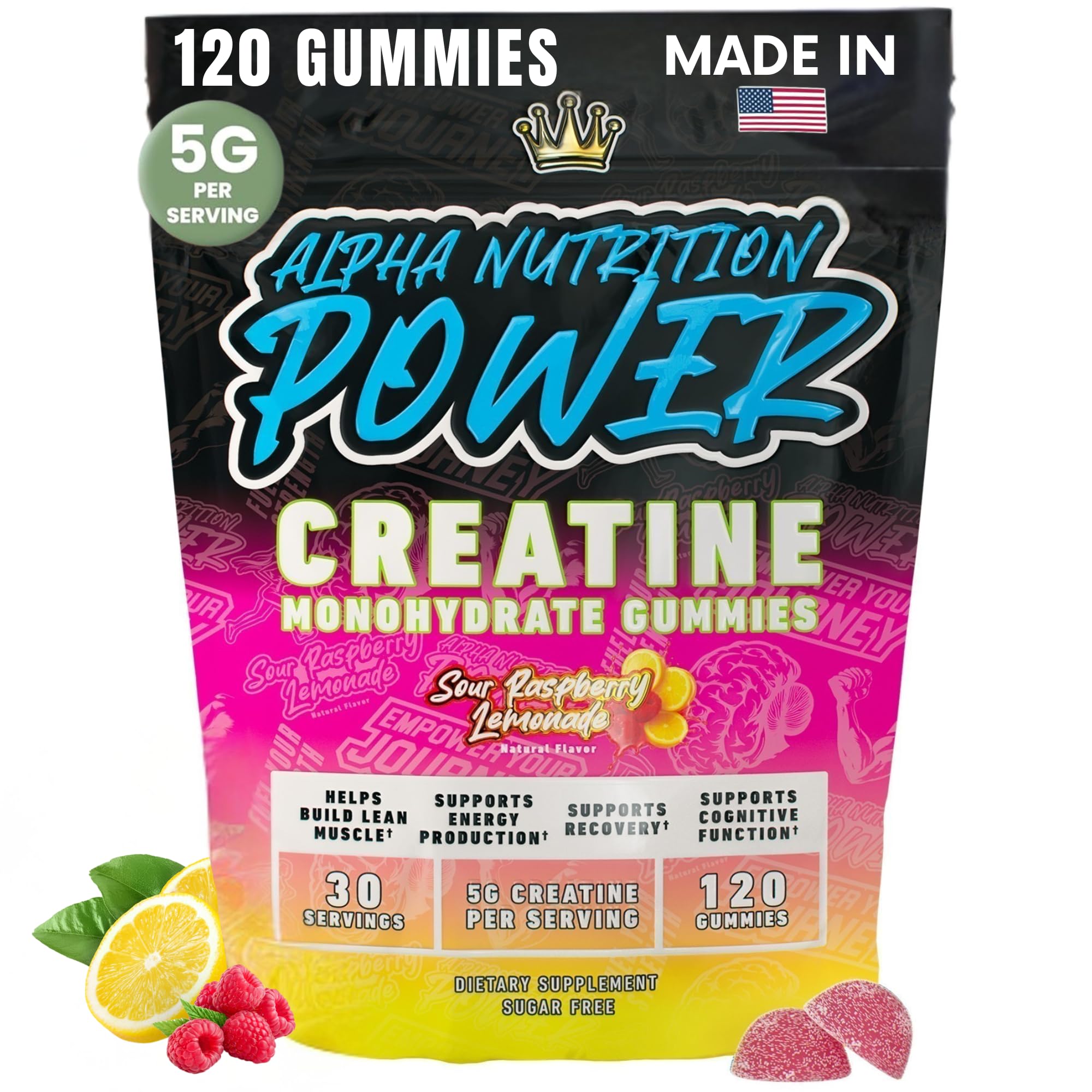 Alpha Rasberry Creatine Monohydrate Gummies 5g – Raspberry Lemonade | Alpha Nutrition ...