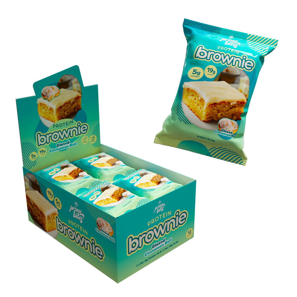 Alpha Prime Prime Bites Brownie Box Front showcases convenient packaging for on-the-go fueling.
