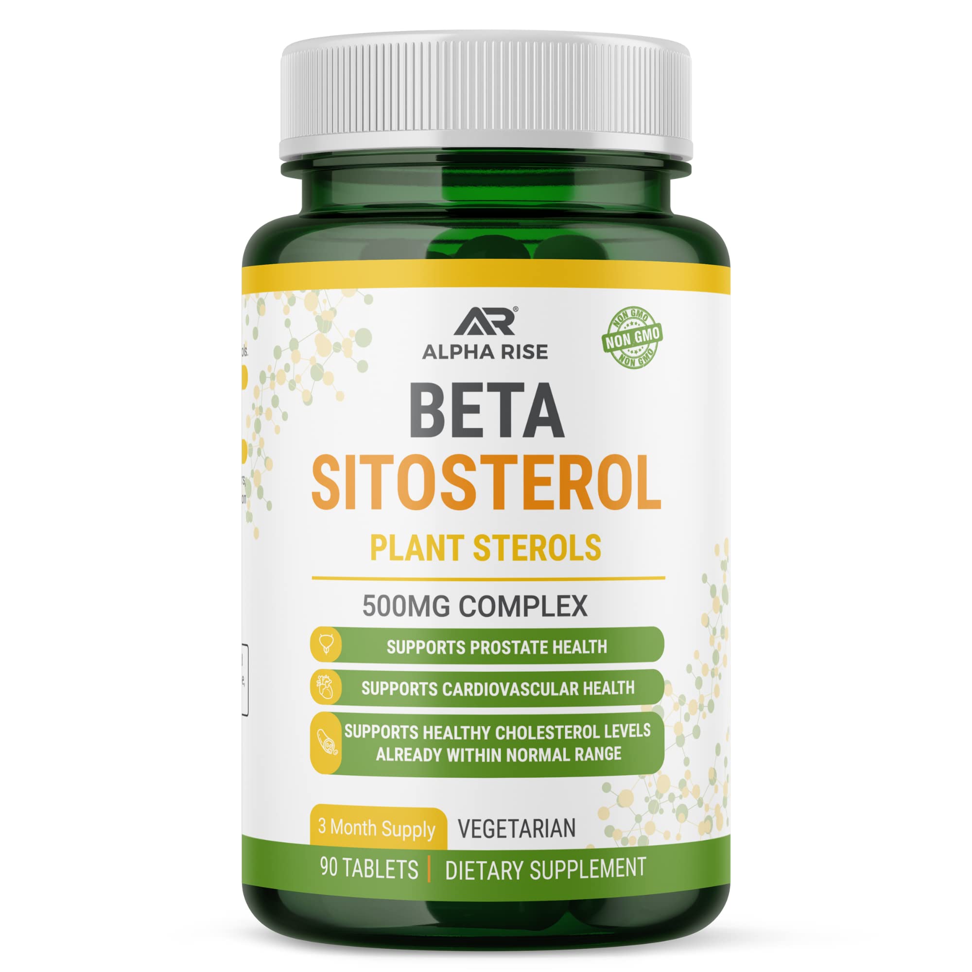 ALPHA RISE Beta Sitosterol 500mg tablets in bottle for balanced wellness.
