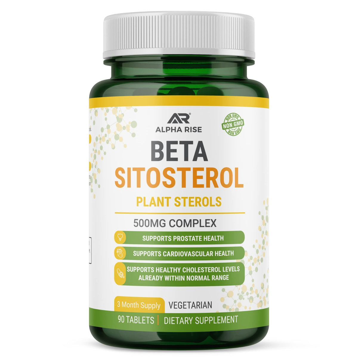 ALPHA RISE Beta Sitosterol 500mg tablets in bottle for balanced wellness.