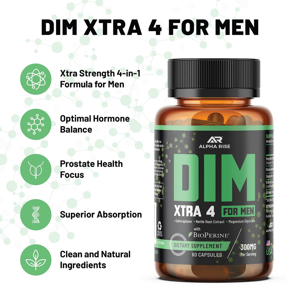ALPHA RISE DIM XTRA4 bottle side view showing capsules