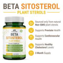 ALPHA RISE packaging label shows non-GMO plant sterols and stanols.
