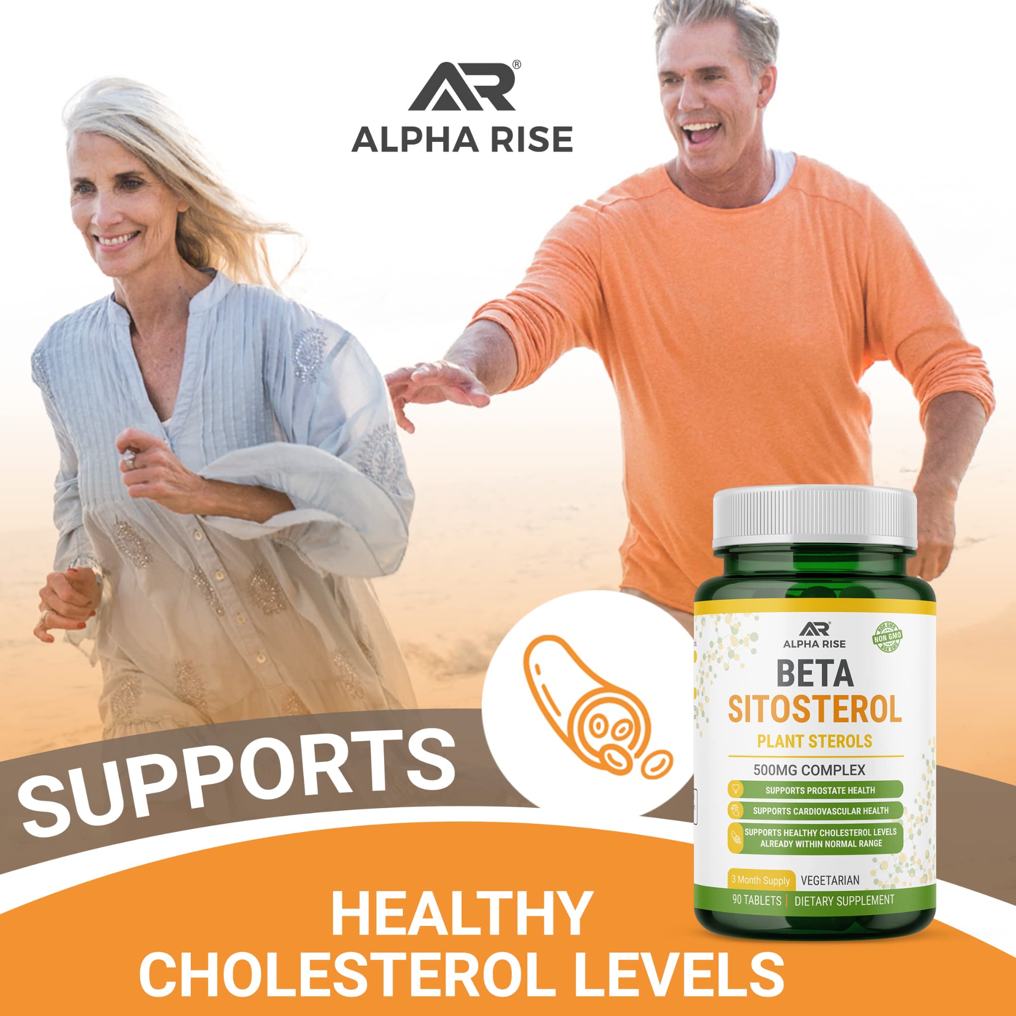 ALPHA RISE prostate support graphic indicating plant sterols may contribute to balance.
