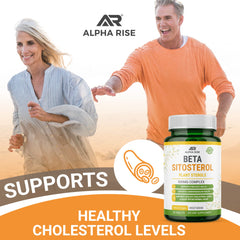 ALPHA RISE prostate support graphic indicating plant sterols may contribute to balance.