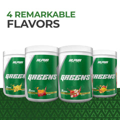 Alpha Supps Alpha Greens pineapple flavor packaging evokes tropical notes and fresh taste.