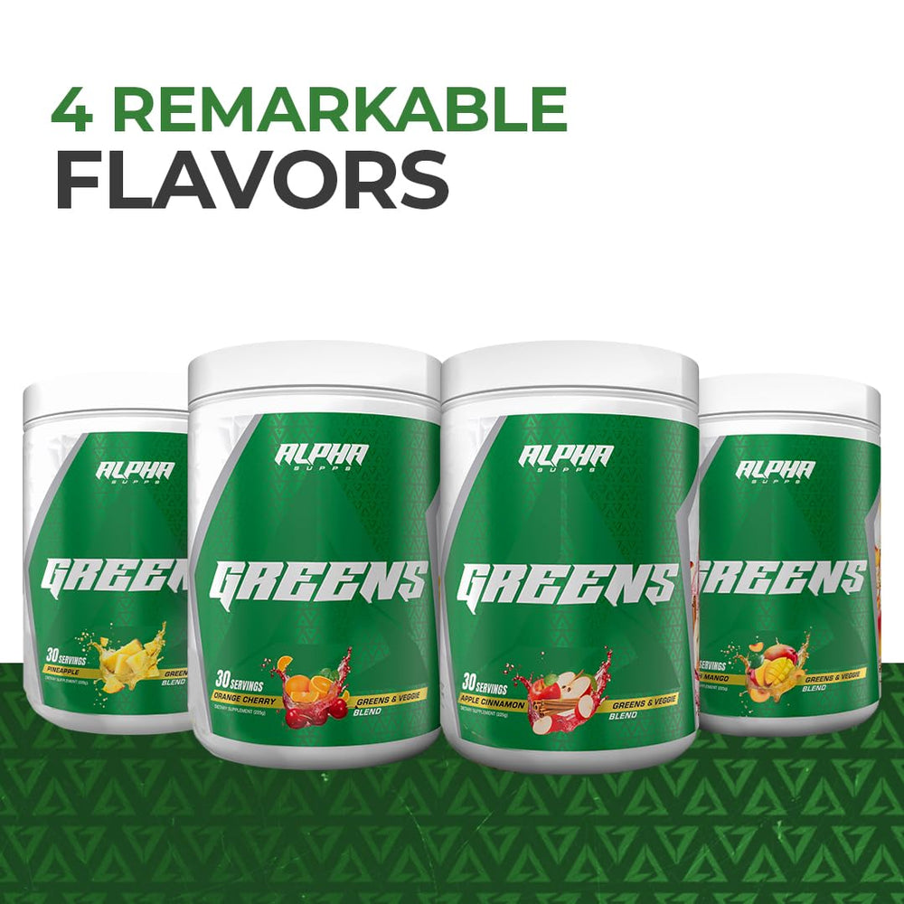 Alpha Greens shake-and-go convenience shown as powder poured into glass