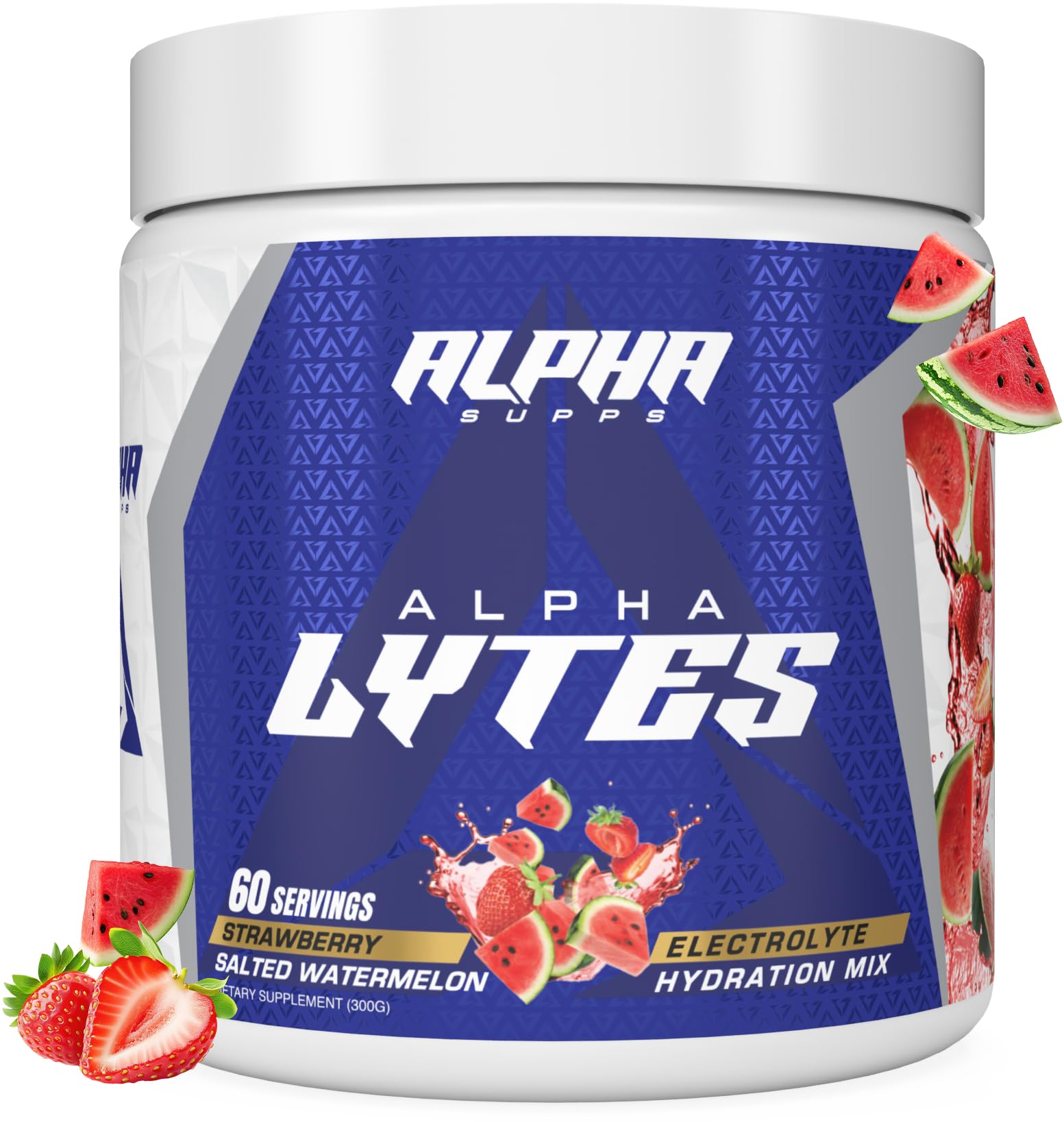 Alpha Lytes powder tub front for zero-sugar hydration on active days.