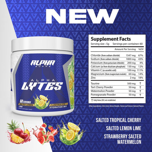 Alpha Lytes tub with scoop illustrating quick, calorie-free hydration.