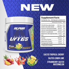 Alpha Lytes tub with scoop illustrating quick, calorie-free hydration.