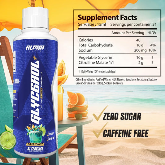 Alpha Supps Glycerol+ scoop dispense illustrates convenient dosing for extended endurance.