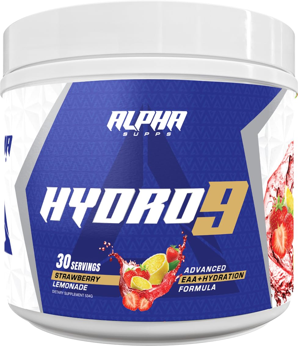 Alpha Supps Hydro 9 EAA single-serving pouch prepared for on-the-go hydration.
