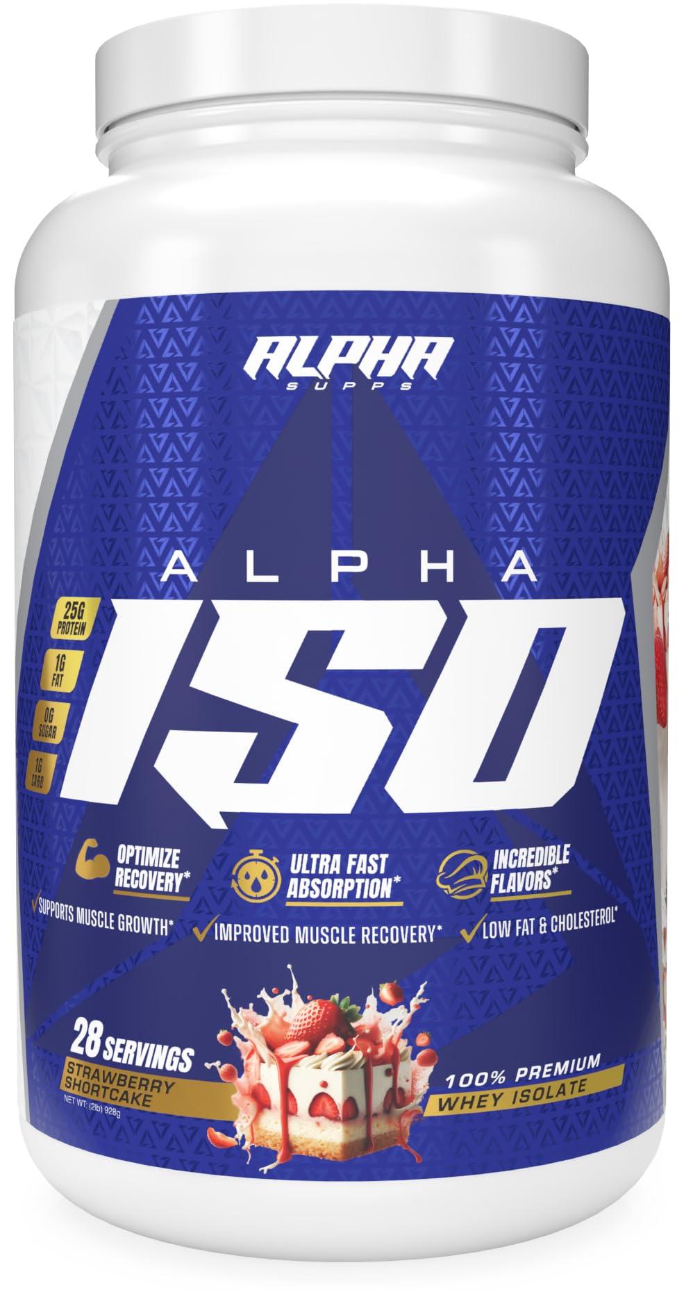 Alpha Supps ISO whey isolate close-up highlighting amino acid profile