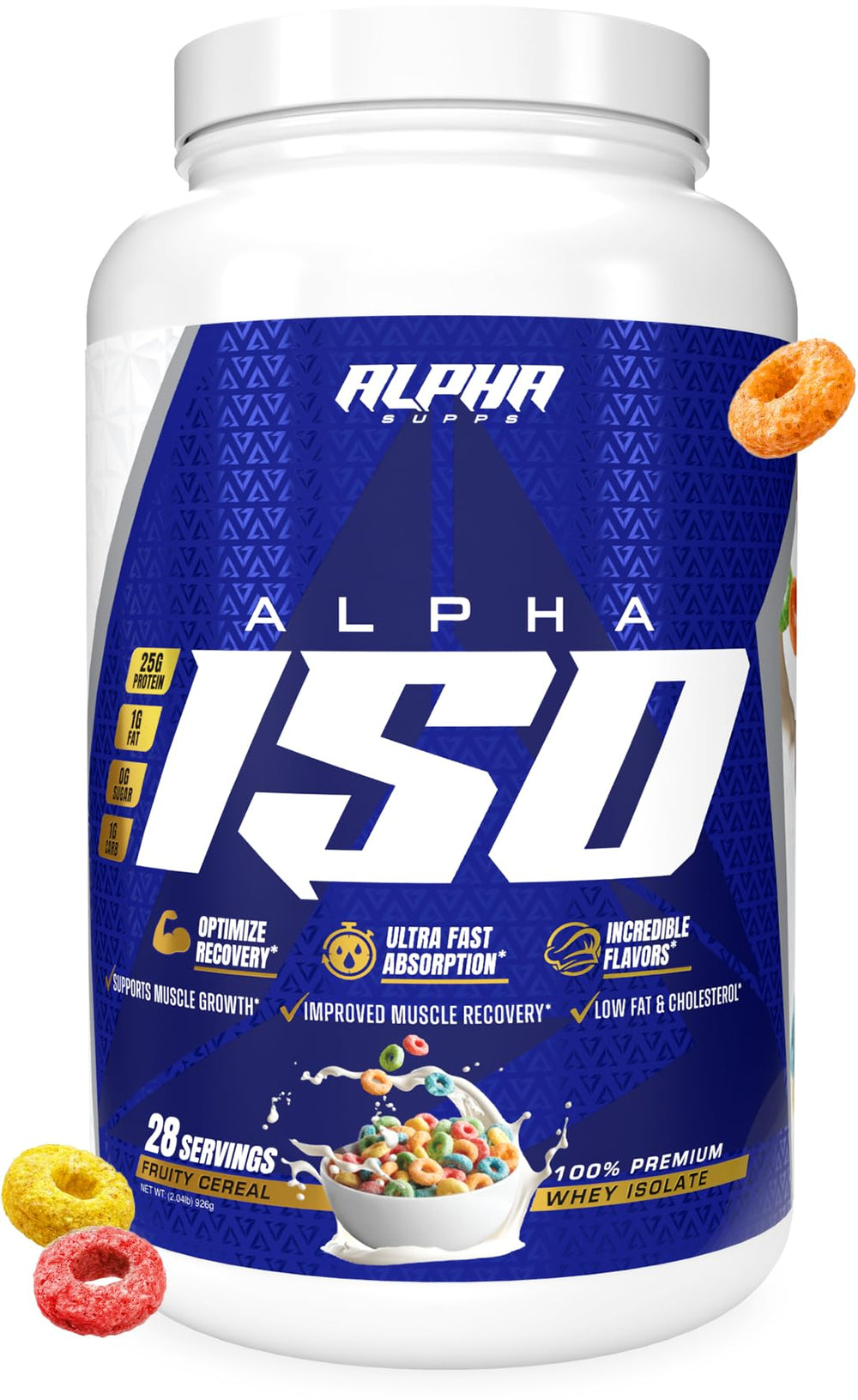 Alpha Supps ISO whey bottle shows convenient post-workout protein.