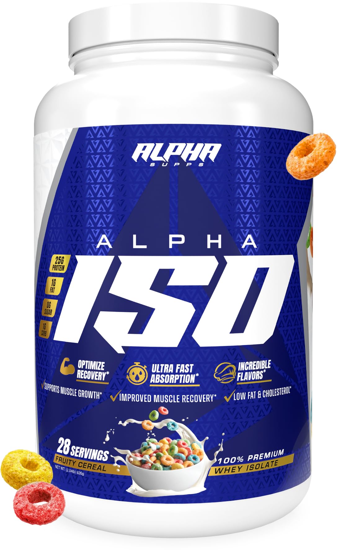 Alpha Supps ISO whey bottle shows convenient post-workout protein.
