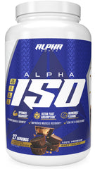 Alpha Supps ISO chocolate-peanut-butter shake in glass highlights rich flavor