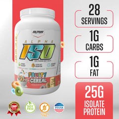 Alpha Supps ISO label closeup shows protein quality and clean ingredients.