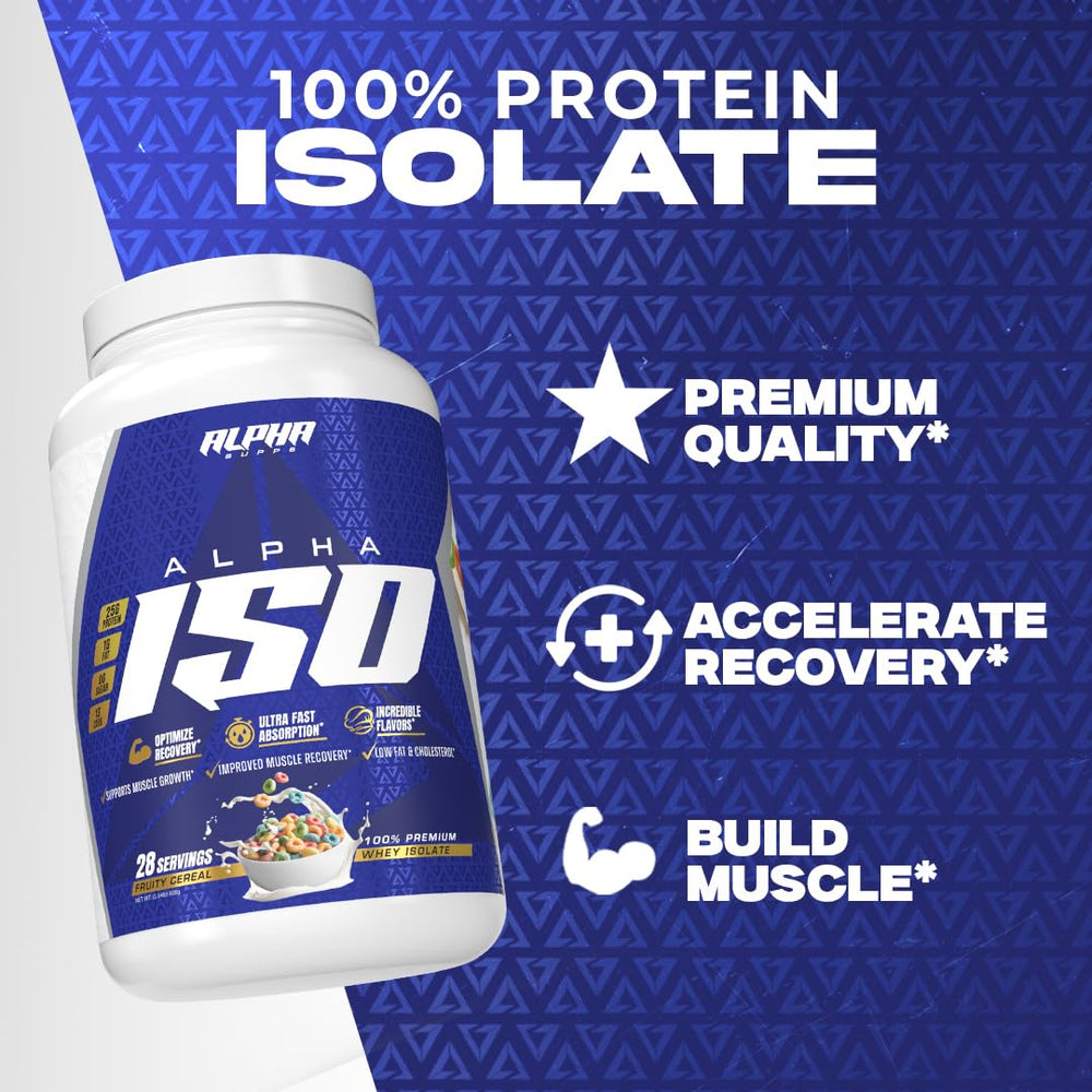 Alpha Supps ISO whey powder supports low-carb diets with high-protein per serving.