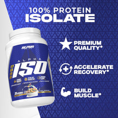Alpha Supps ISO whey powder supports low-carb diets with high-protein per serving.
