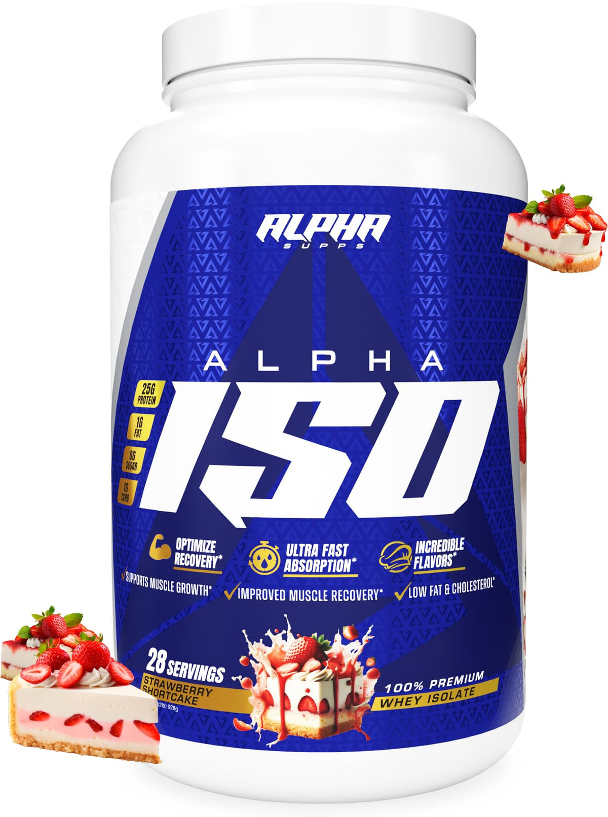 Alpha Supps ISO bottle with Strawberry Shortcake flavor for post-workout recovery