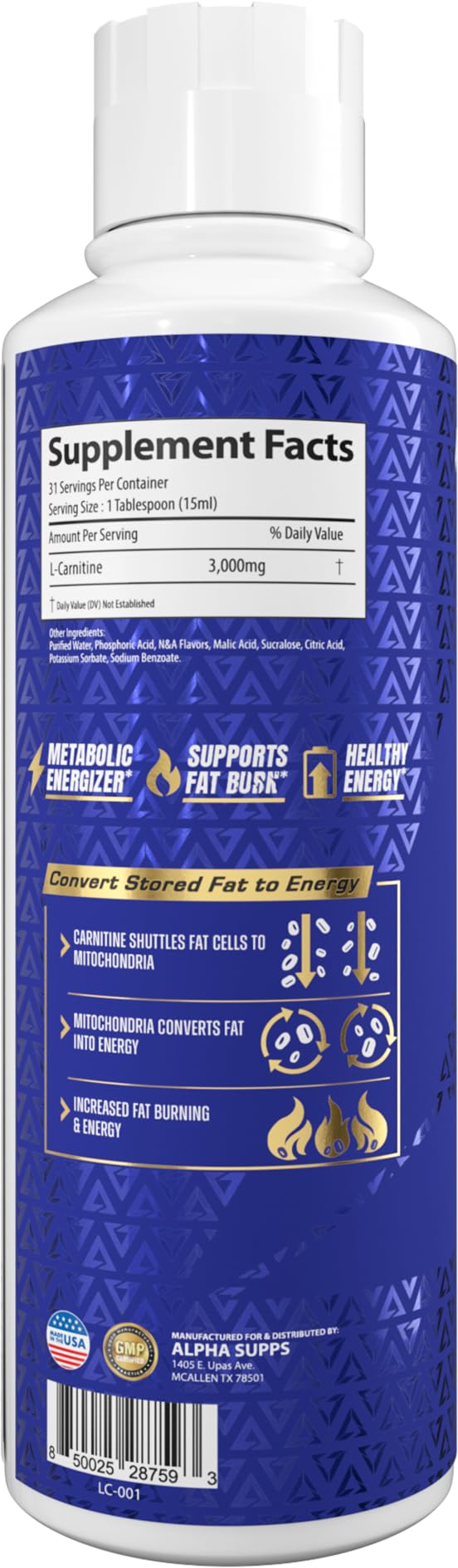 Blue Gummy flavor display for Alpha Supps L-Carnitine Liquid 3000 options.