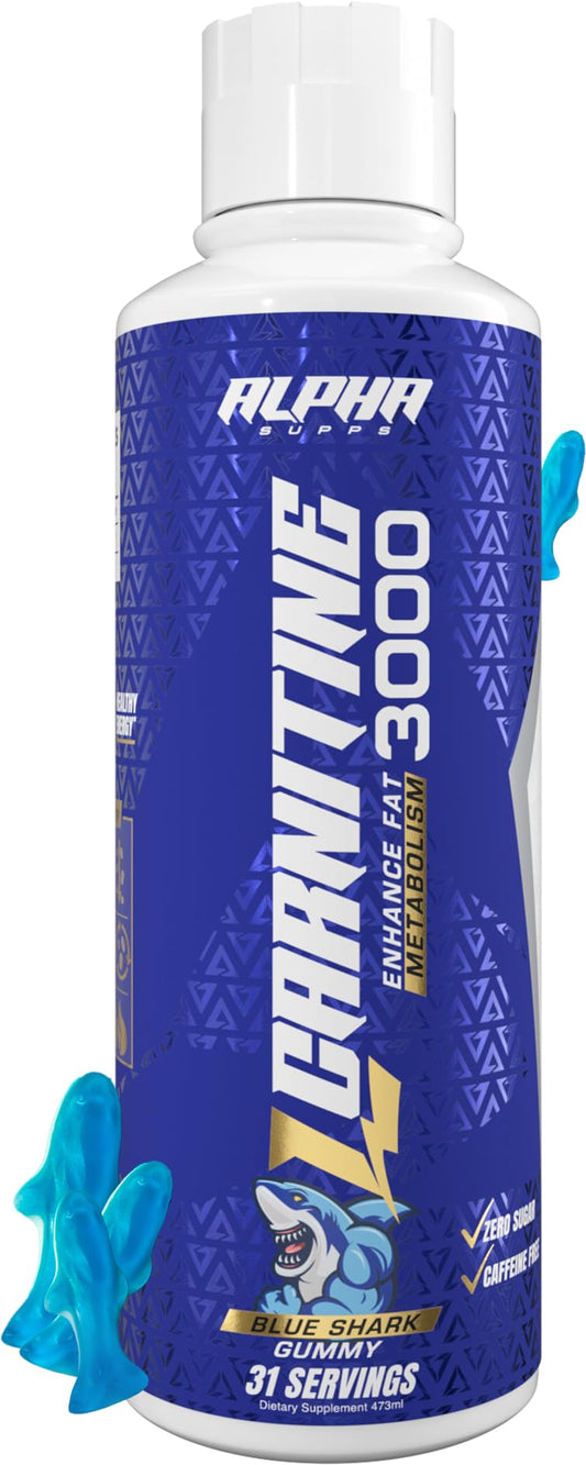 Alpha Supps Liquid L-Carnitine 3000 bottle for convenient daily dosing.