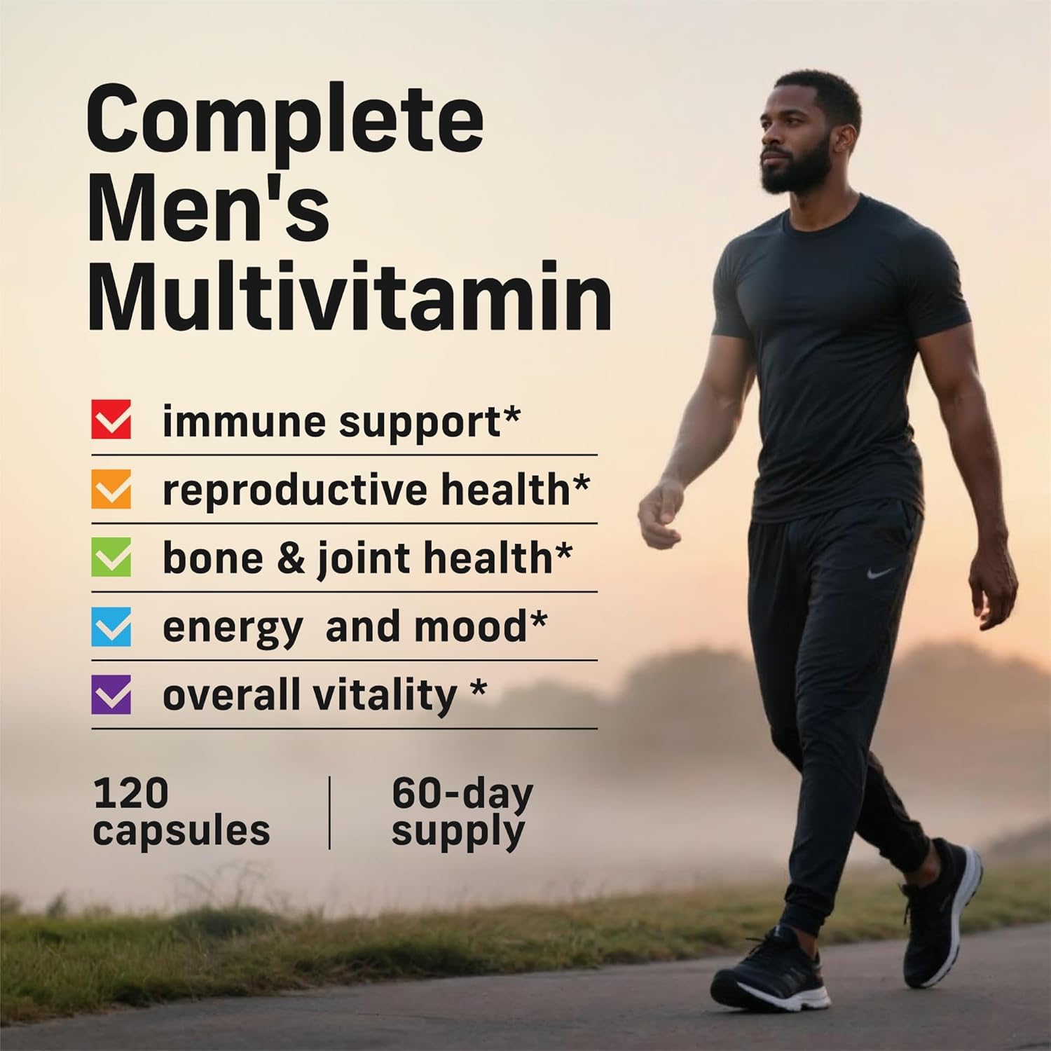 Alpha Tribe multivitamin tablet close-up shows easy-to-swallow capsules for daily use.