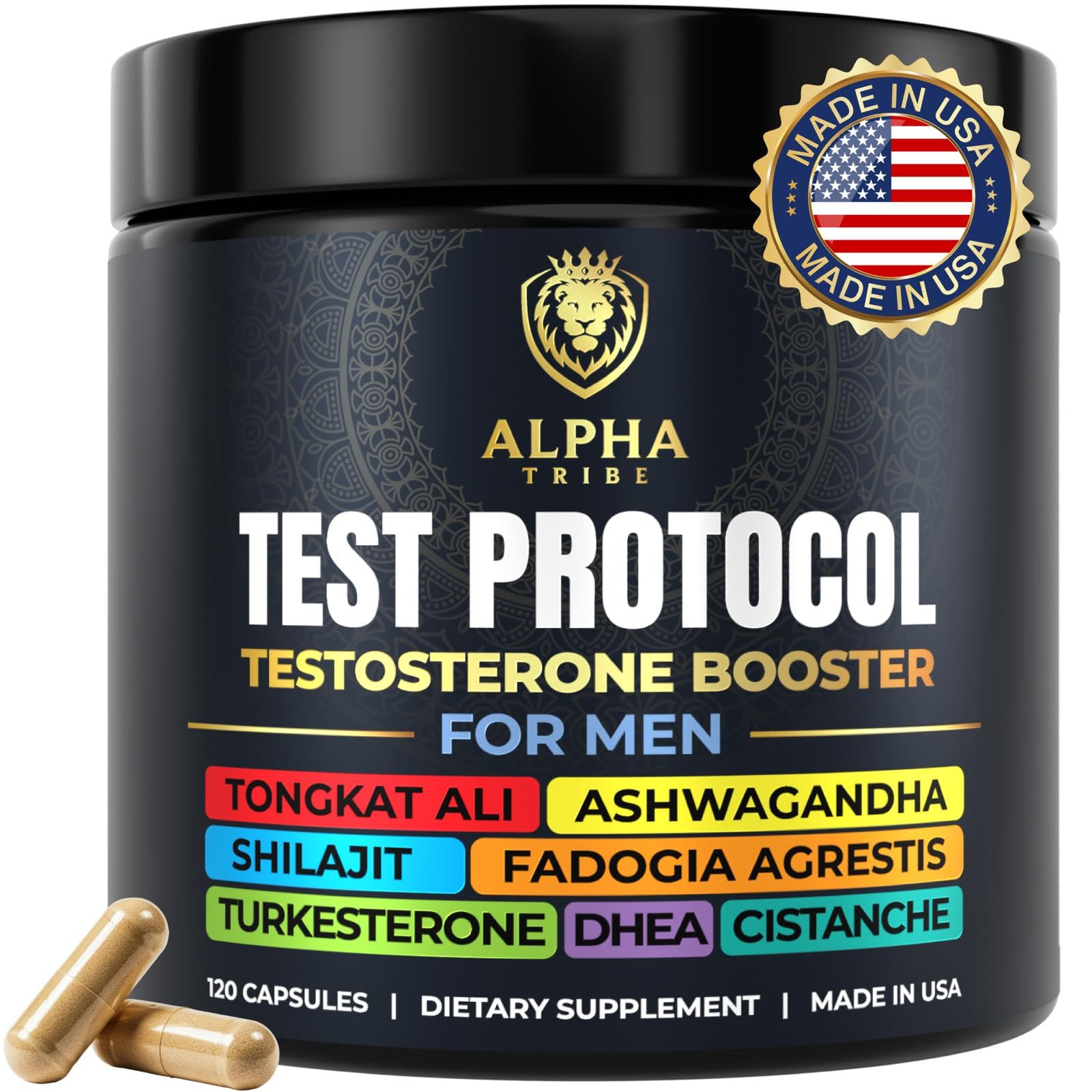 Alpha Tribe Test Protocol bottle front highlights natural vitality support for men