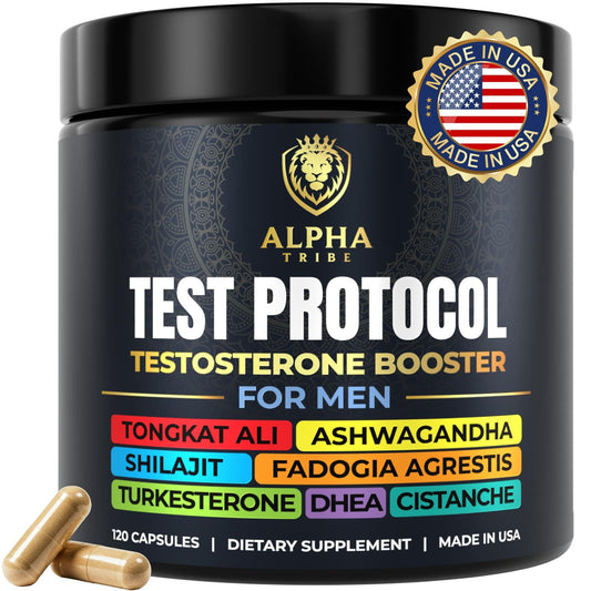Alpha Tribe Test Protocol bottle front highlights natural vitality support for men
