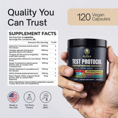 Alpha Tribe Test Protocol bottle side shows capsules for daily maintenance