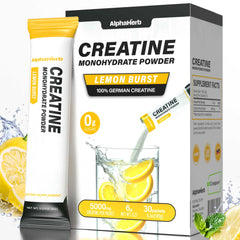 AlphaHerb Creapure Creatine Lemon stick pack for convenient on-the-go energy.