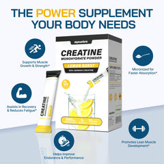 AlphaHerb Creapure Creatine Lemon stick pack in gym bag for workouts.