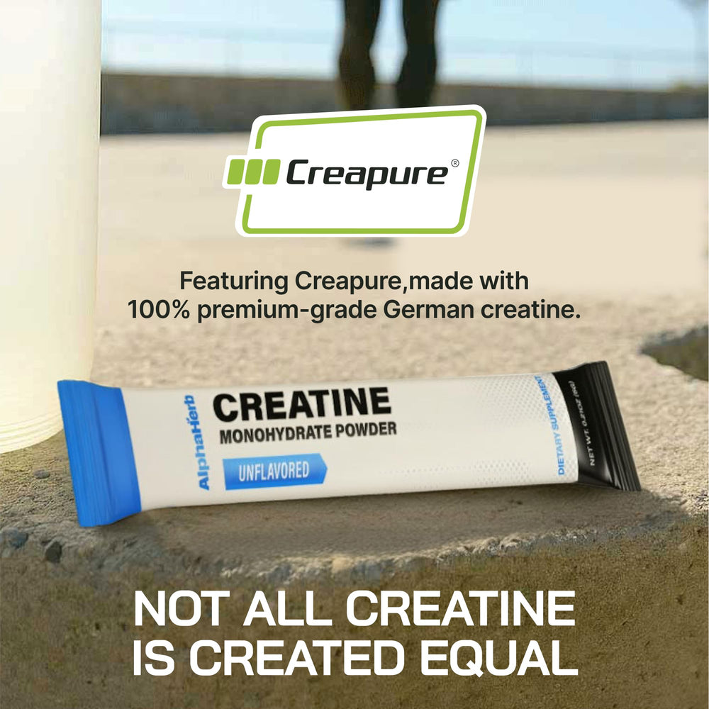 AlphaHerb Creatine Monohydrate CGMP facility badge signaling strict quality controls.