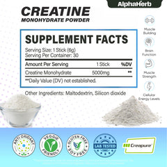 AlphaHerb Creatine Monohydrate ingredients label highlighting Creapure purity.