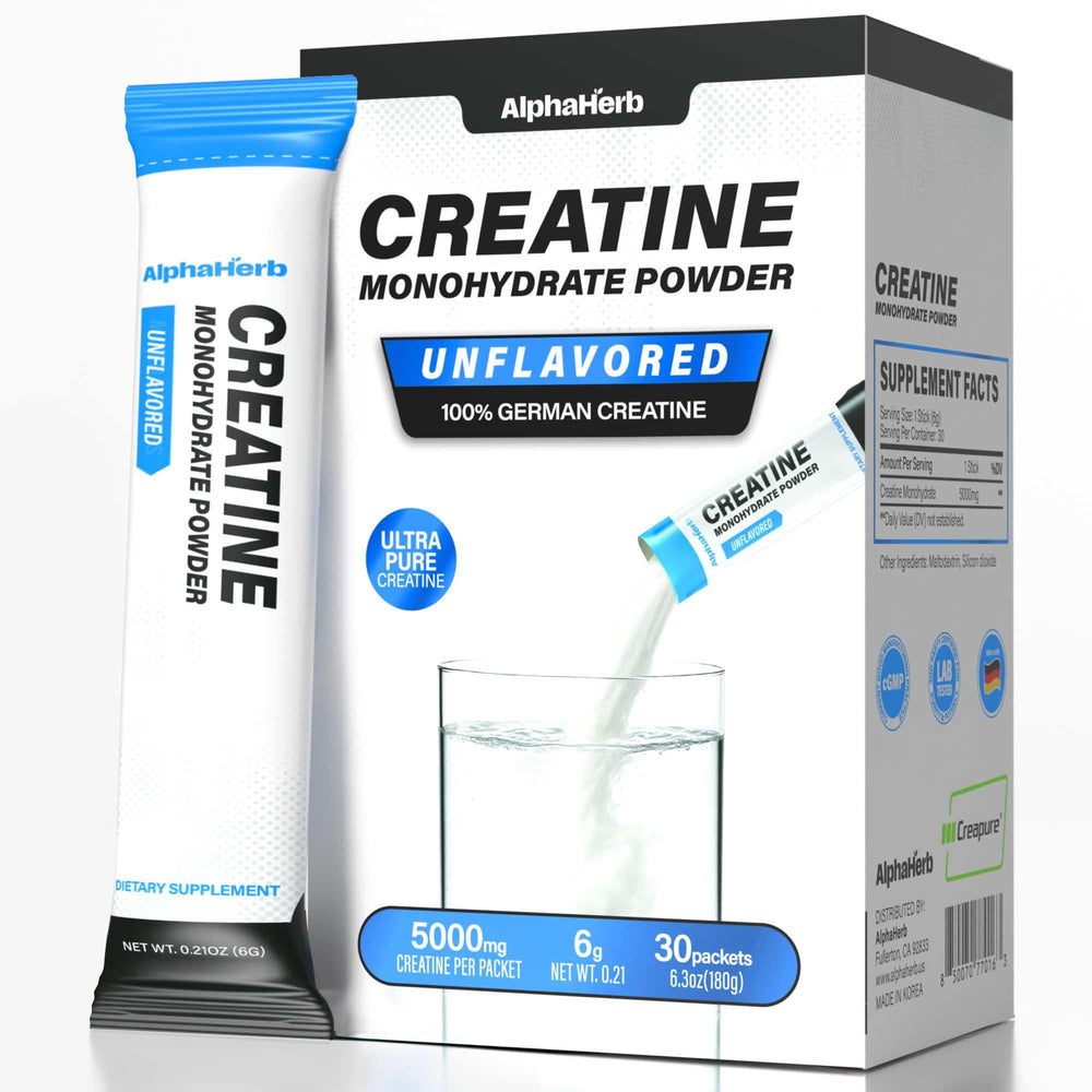 AlphaHerb Creatine Monohydrate stick-pack in a gym bag for convenient workouts.
