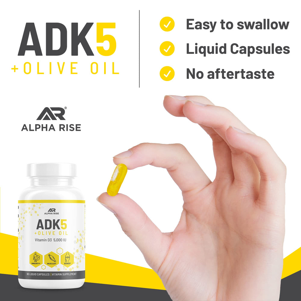 ALPHA RISE ADK bottle shows 90 capsules for convenient daily supply