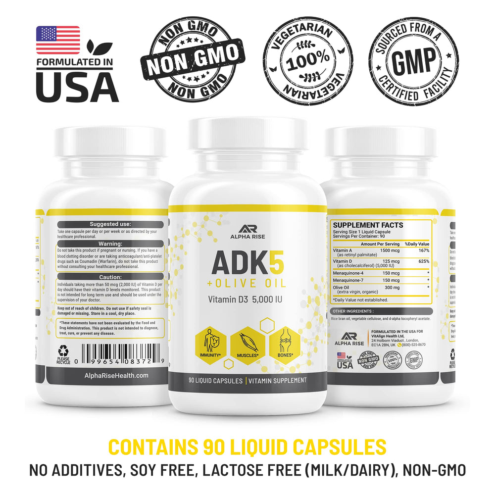 Two forms of vitamin K2 MK7 and MK4 in ALPHA RISE ADK formula